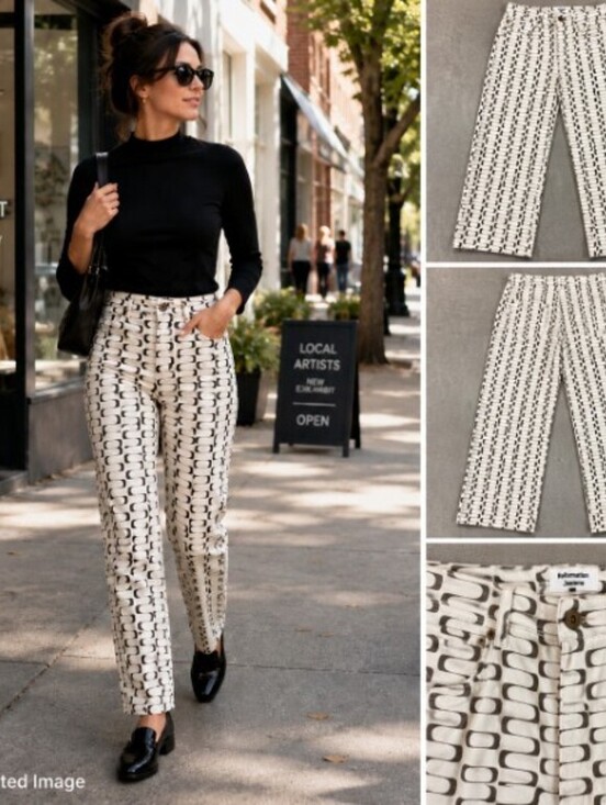 Reformation Pants - Reformation Mod High Rise Straight Jeans 28 Frequency Print Brown Ivory Organic